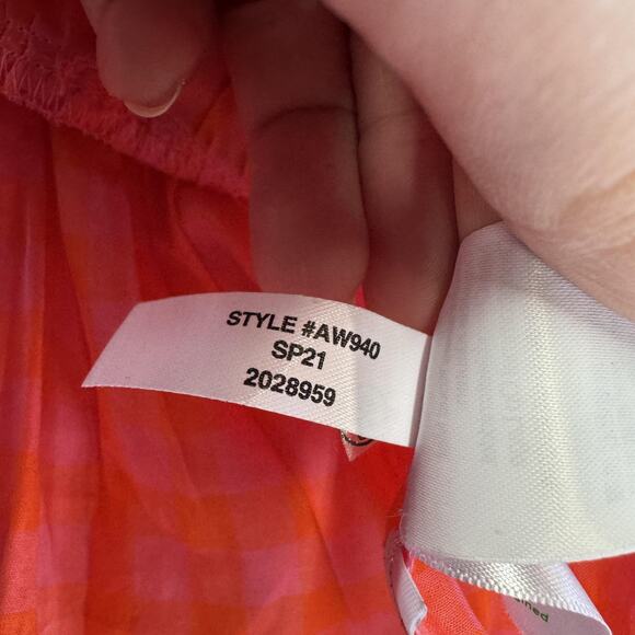 J.Crew Shirt Womens XS Pink Orange Gingham Wrap Ruffle Tie Waist Peplum AW940 - Picture 6 of 10